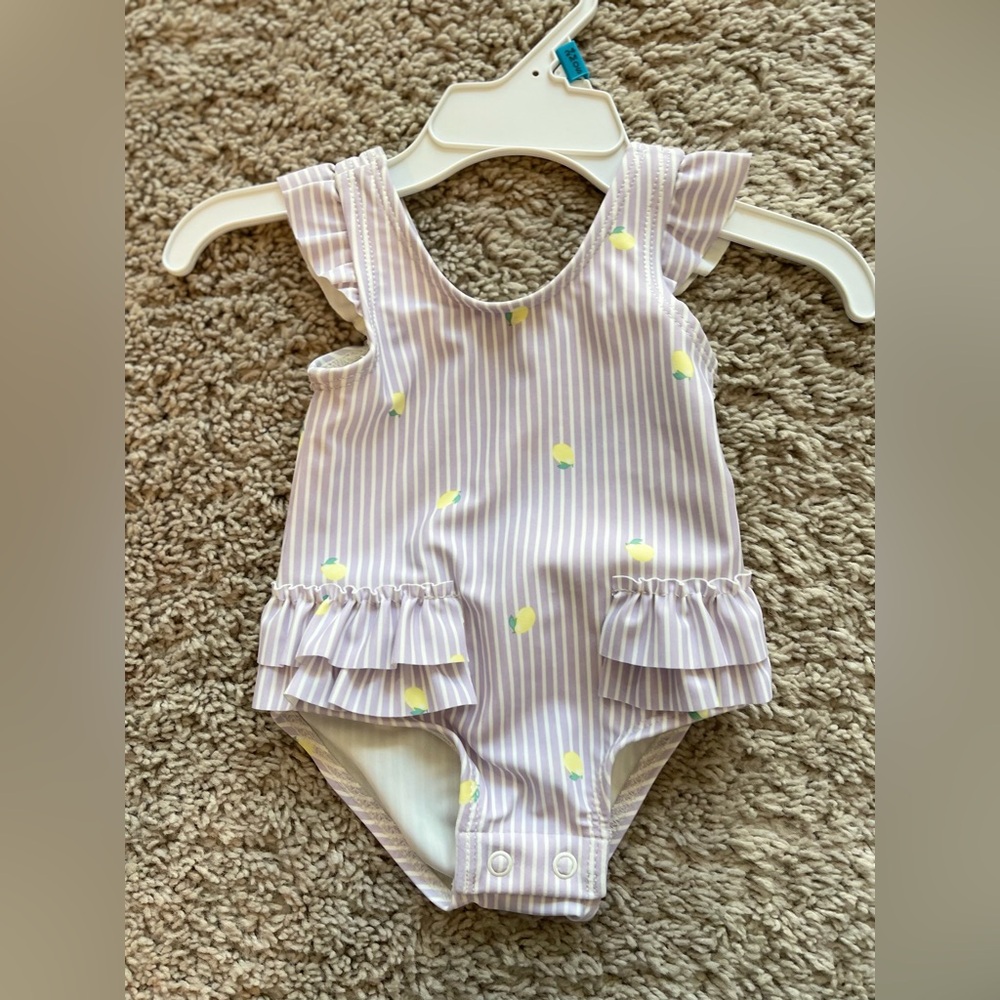 Striped Ruffle Baby Onesie Swim 3M